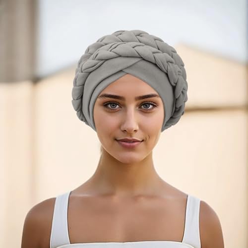 Image of DRESHOW African Women Turban Caps Cotton Beanie Twist Headscarf Pre-Tied Double Twisted Braids Wrap Hat Chemo Cancer Cap