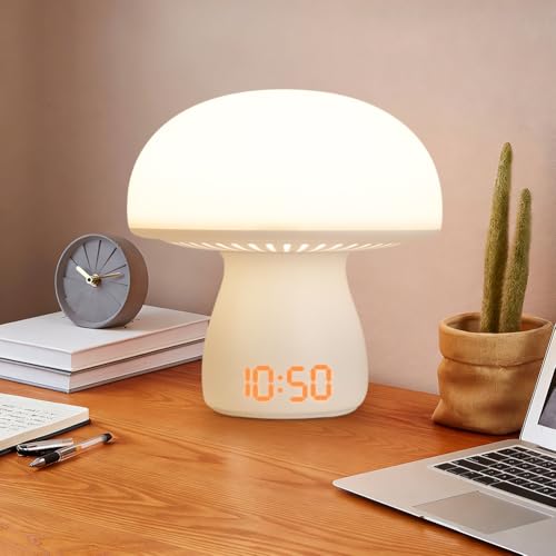 DASIAUTOEM Lampe de chevet tactile à intensité variable - 3600 mAh - LED champignon - Avec affichage de l'heure et fonction de minuterie - Lampe de table tactile à intensité variable - Lampe de chevet