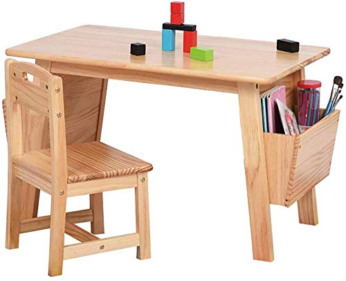 Preisvergleich Produktbild CTC Kindertisch- und Stuhlset, tragbarer Massivholztisch, Kinderzimmer, Spielzimmer, Wohnzimmer, Kindergartenmöbel, mit Aufbewahrungsbox / Holzfarbe