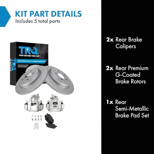 Image of TRQ Rear Brake Pad and Rotor Set Semi Metallic Coated Rotors Calipers Compatible with 2009 Ford Flex 2010-2012 Taurus 2009-2012 Lincoln MKS