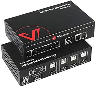 AV Access KVM Switch 4 Computers 1 Monitor, 4K@60Hz /1080p@120Hz /2560x1440@144Hz, HDMI 2.0 with HDR10 and 3D, HDCP 2.2, 18Gbps Zero Latency for 4 PCs, USB 2.0 Ports for Mouse, Keyboard, Printer