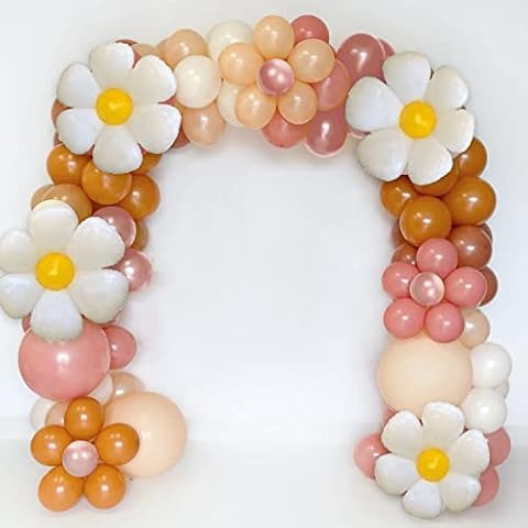 Sweet Baby Co. Daisy Balloon Garland Arch Boho Party Decorations 18 inch 10 inch 5 inch Pastel Arch Kit, White Yellow Flower Foil Balloons, For Baby Shower Two Groovy Easter Birthday Decoration Decor Cover