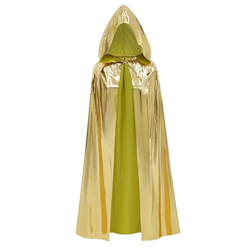 TOONRAIN Adult Cloak Men Women Golden Halloween Dress up Costume Foil Stamping Strap Cape-Hooded,115cm/45.3inch