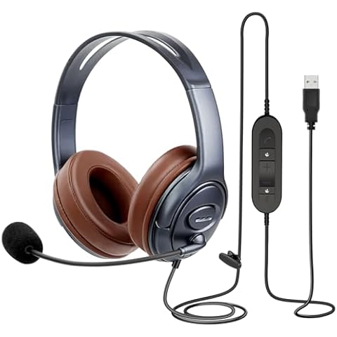 EMAIKER Noise Canceling USB Headphones with Microphone & in-Line Controls for Dragon Dictation, Over Ear PC Headphones for Office Work from Home Skype Teams Zoom Meeting WebEx Softphone Cover