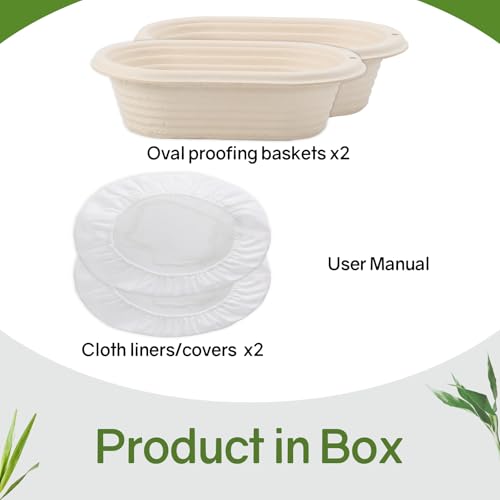 2-Pack 10-Inch Oval Banneton Set with Linen Liners for Sourdough & Artisan Bread Proofing Baskets - Image 2