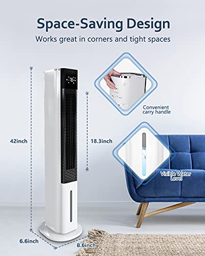 Evaporative Air Cooler, Sunday Living 42” Oscillation Tower Fan, 1.3 Gallon Water Tank, 3 Cooling Modes, 12H Timer, Remote Control, Cooling and Humidification, Air Cooler - Thumbnail 6
