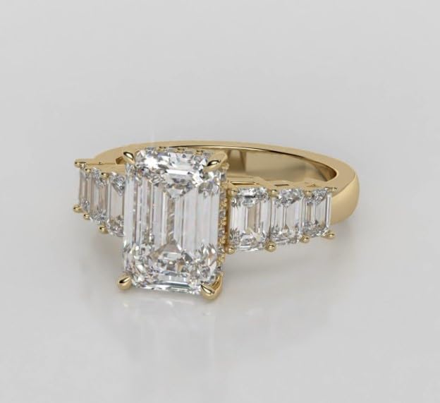 5 Carat Radiant Cut Moissanite Solitaire Engagement Ring 14k Yellow Gold Plated,10kt/9Kt Gold with Hidden Halo wedding gift,GIfted For Her.size 3-12