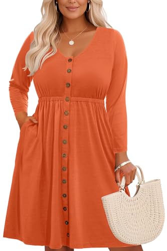 Image of Holipick Women's Plus Size Summer Dresses for Women Casual Dress with Pockets A-Line Swing Button Down Sleeveless V Neck