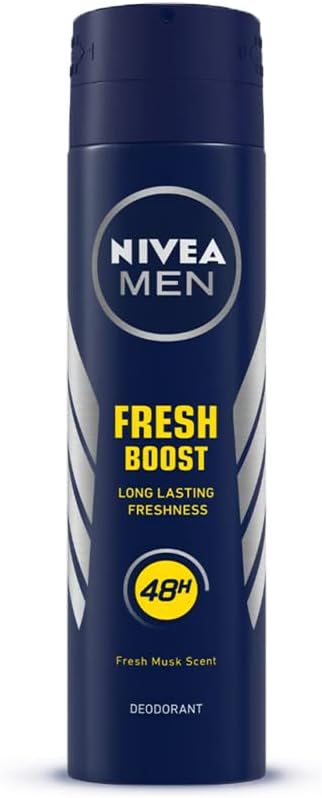 NIVEA MEN Fresh Boost Deodorant 200 ml | 48H Long Lasting Freshness | With Fresh Musk Scent | Powered with Citrus Fragnant notes | Gentle on Underarms