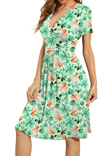 Image of WEACZZY Women's Summer Short Sleeve Casual Dresses V-Neck Floral Party Dress with Pockets