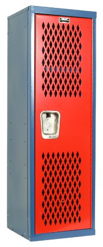 Hallowell Home Team Locker, 15"W x 15"D x 48"H, Blue Body / Red Door, Single Tier, 1-Wide, Knock-Down