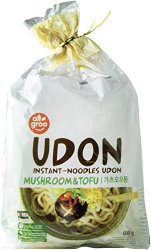 Allgroo Udon Instantnudeln - Tofu und Pilze, Udon Suppe würzig, aromatisch, schnelle Zubereitung - enthält 3 Portionen - 1 x 690 g