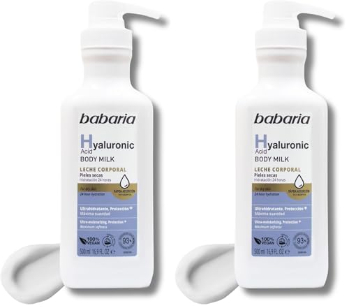 Babaria - Body Milk Con Acido Hialuronico | Crema Hidratante Corporal 500ml | Crema Con Acido Hialuronico | Crema Hidratante Hombre Y Mujer | Crema Cuerpo (Paquete de 2)
