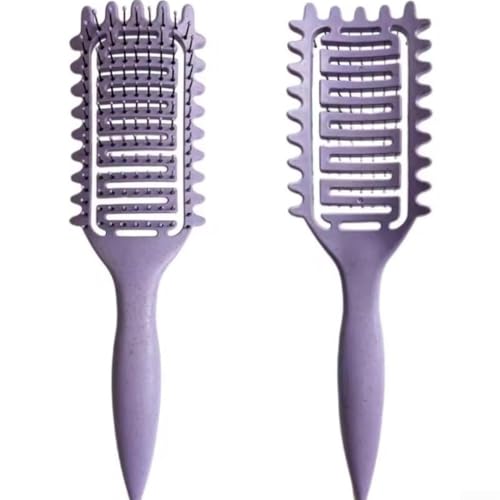 Cepillo de pelo rizado hueco con diseño de ventilación para resistente al calor, secado rápido, antiestático, peine de paja natural para cabello ondulado o rizado, ecológico (violeta oscuro)