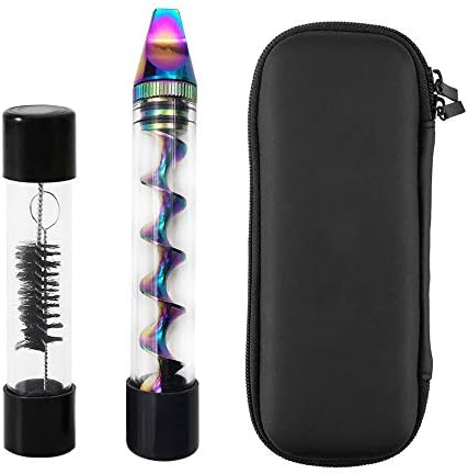 Rainbow Round Mouth Glass Tube Tool for Herbs with Cleaning Tool & Zipper Case