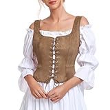 Zando Brown Corsets Pirate Costume for Women Plus Size Renaissance Vest Goth Steampunk Top Viking clothes Bodice Suede Vest Sexy Lace Up Sleeveless Halloween Cosplay Costume Brown 2XL