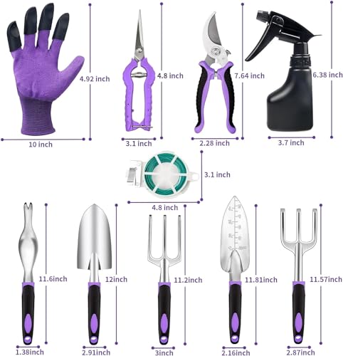Image of Covacure Gardening Tool Set - 11 Piece Aluminum Alloy Steel Hand Tool Starter Kit with Garden Bag, Outdoor Tool, Heavy Duty Gardening Work Set, Gardening Tools Gift for Women and Men