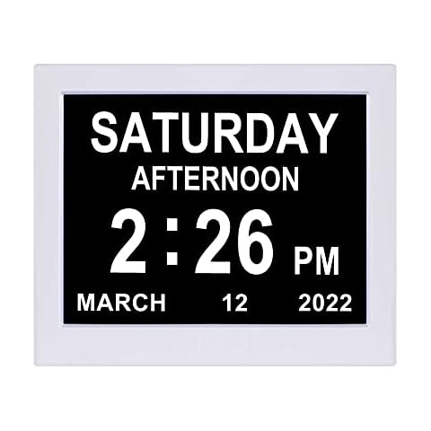 Gsituk 8 Inch,Digital Calendar Day Alarm Clock -8 Alarm Reminders,AM/PM Function,Alarm Clock with Extra Large Display Helps with Memory Loss, Alzheimer's and Dementia (White) Cover
