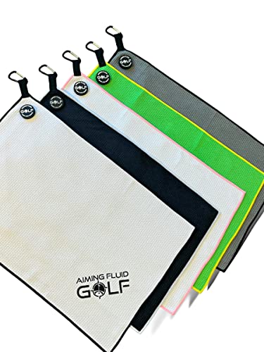 Aiming Fluid Magnetic Premium Golf Towel - Exclusive Wash Pocket - Industrial Strength Magnet - Premium Deep Waffle Pattern Microfiber - 5 Colors - 2 Sizes (Small - Stubby I Grey) #TOP5