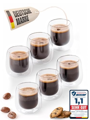 LAPRESO® Espressotassen doppelwandig 6er Set 80ml - Doppelwandige Kaffeegläser Espressogläser modernes Design Kaffeetassen aus Borosilikatglas
