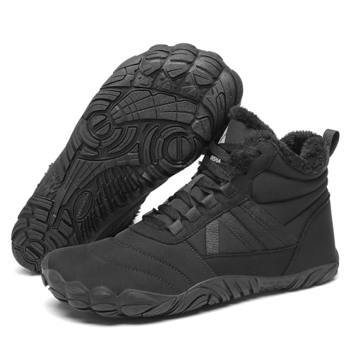 Mishansha Mens Womens Winter Barefoot Shoes Wide Toe Box Winter Boots Warm Lined Zero Drop Sole
