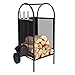 Estante de Almacenamiento de Leña Almacenamiento de Carro de Trolley de leña de Metal con Ruedas Kindling and Companion Toolset Cestas de Leña (Color : Black, Size : 35x35x80cm)