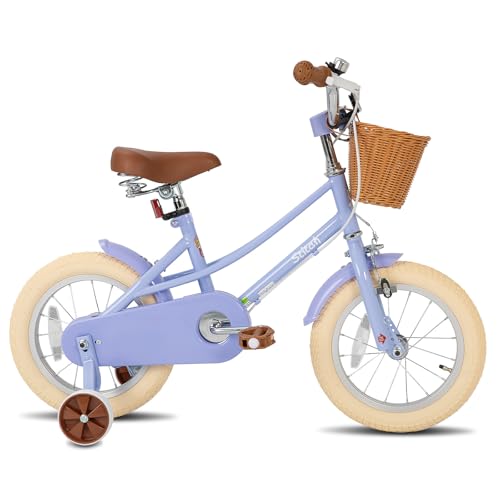 Stitch Bicicleta Infantil de 16 Pulgadas para niñas de 5 a 7 años, Bicicleta de 16 Pulgadas con estabilizadores y Cesta, Morado..