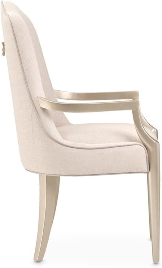Michael Amini Malibu Crest Dining Arm Chair - Frosted Linen/Chardonnay