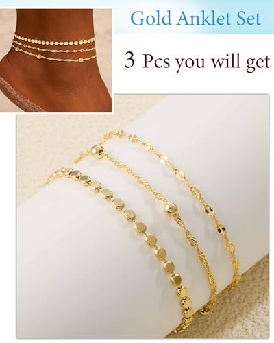 Image of ZHESHY Gold Silver Ankle Bracelets for Women 14K Gold Plated Anklets for Women Waterproof Cuban Link Heart Chain Anklets Set Non Tarnish Dainty Layered Anklet Bracelets for Women Summer Beach Jewelry