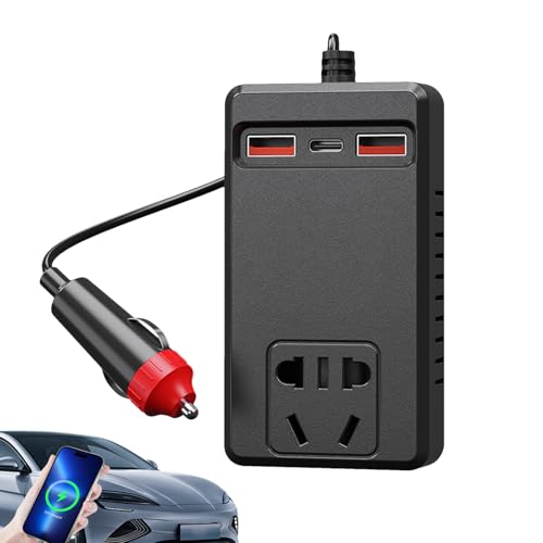 Ruwshuuk Inversor para coche, Inversor de vehículo 220 V, cargador portátil adaptador de batería con control de temperatura para viaje, camping, camión, ordenador y vehículo