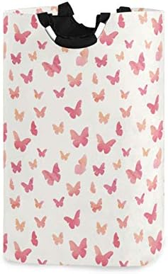 ALAZA Large Laundry Hamper Basket Watercolor Pink Butterfly Laundry Bag Collapsible Oxford Cloth Stylish Home Storage Bin with Handles, 22.7 Inch
