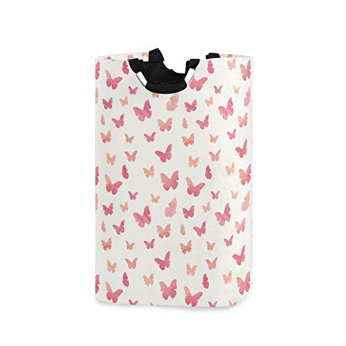 Alaza Large Laundry Hamper Basket Watercolor Pink Butterfly Laundry Bag Collapsible Oxford Cloth Stylish Home Storage Bin With Handles, 22.7 Inch #TOP22