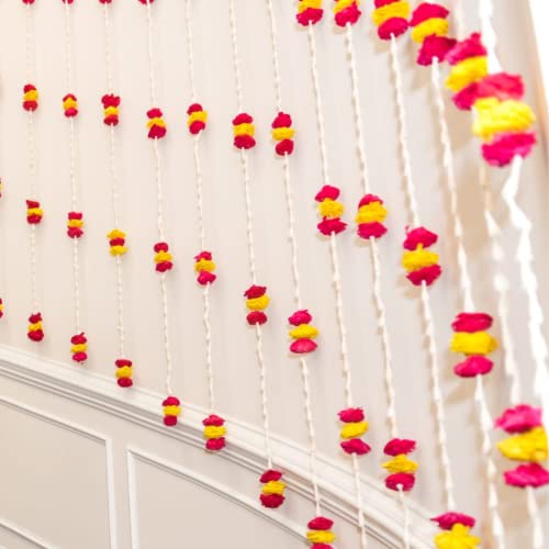 Image of Desi Favors Real Looking Lilly Pooja Garlands | Diwali Marigold Indian Wedding Staircase Pooja, Housewarming, Indian Wedding Decoration | 6ft (Pack of 4)