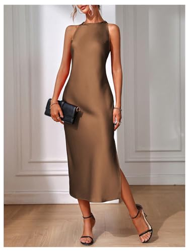Image of Floerns Women's Elegant Sleeveless Crew Neck Maxi Dress Slit Cocktail Tank Dress