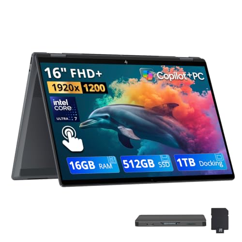 Image of HP OmniBook X Flip 2-in-1 16 inch 2K Touch Copilot+ PC Laptop, Intel Core Ultra 7 256V, 16GB LPDDR5X, 1.5TB Storage (512GB SSD+1TB Docking Station), Intel Arc 140V GPU, Backlit Keyboard, Win 11, Gray