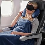 4-in-1 Travel Pillow & Blanket Set with Eye Mask, Memory Foam Neck Support, 50x65 Inch Blanket, Storage Bag for Airplane, Car, Train, Home Travel Blue - Image 2