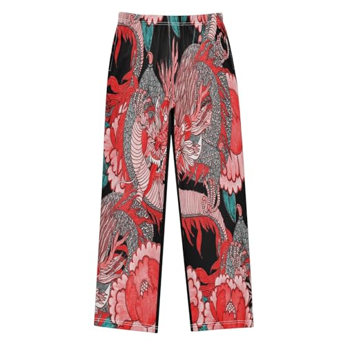 Boys' Pants Dragon Lantern Fan Flower Long Bottoms Jogger Pants Elastic Waist Trousers with Pockets S-XL