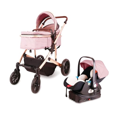 High View Baby Stroller with True Pram Mode One Hand Fold with Aluminum Frame Large Seat Area Multi-Position Recline Extra Large Storage Basket(Color:Pink)