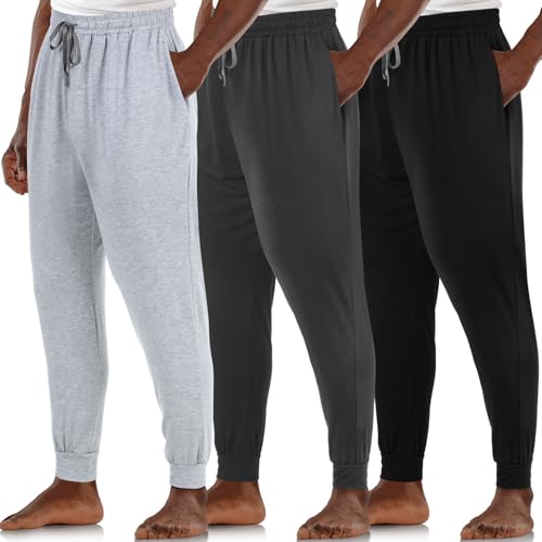 3 Pack Mens Cotton Sleepwear Pajamas Pants with Pockets, Soft Drawstring Lounge Bottoms Pjs for Men