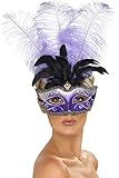 Hauptfarbe SCHWARZ Smiffys - Venezianische Colombina Augenmaske mit mehrfarbigem Federbusch