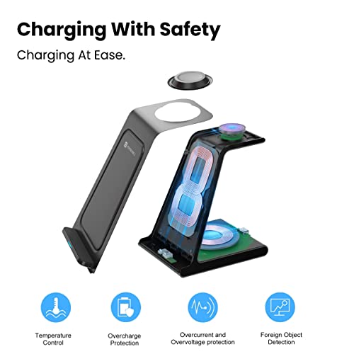 Image of Portronics Freedom 33 3-in-1 Desktop Wireless Charger with 15W Wireless Charging, Compatible with iPhone 11 /12 /13, Samsung Galaxy Z Fold 2, S20 FE, S6 Edge & Other QI enables Devices(Black)