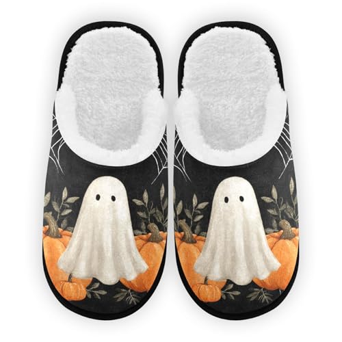 Halloween Ghosts Black Spiders Slippers For Women Men Soft Memory Foam Non-Slip Hallowmas Winter Indoor House Shoes Travel Slipper