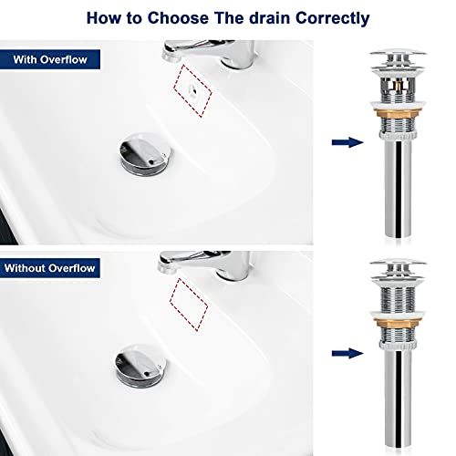 Nearmoon Bathroom Pop Up Drain, Brass Sink Drain Strainer For Bathroom Assembly Stopper Vessel Sink, Anti-Clogging (Without Overflow, Chrome Finish) #TOP1