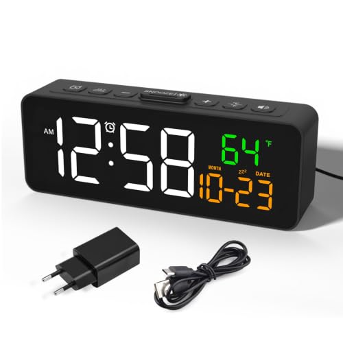 Netzu Digital Wecker Klein Nachttisch Wecker mit Temperaturanzeige Datum 4 Helligkeit 3 Lautstärke Snooze 12/24 Stunden Wecker Laut für Wohnzimmer Schlafzimmer