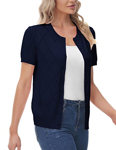 Grace Karin Summer Cardigans For Women Short Sleeve Open Front Black Shrug Sweaters For Women Hollow Out L #TOP3