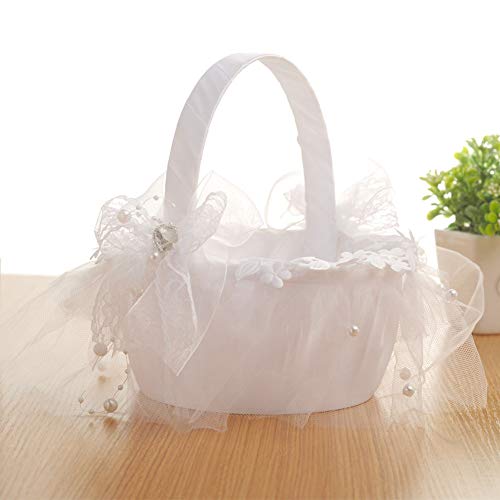 Elegant Satin Bow Flower Girl Basket Ivory 2 pcs/Pack (20CM) - Thumbnail 2
