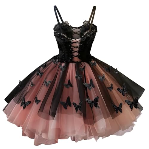 Mauuwy Gothic DAMA Dresses for Teens Black Tulle Short Prom Dress 3D Butterfly Homecoming Dresses for Girls2