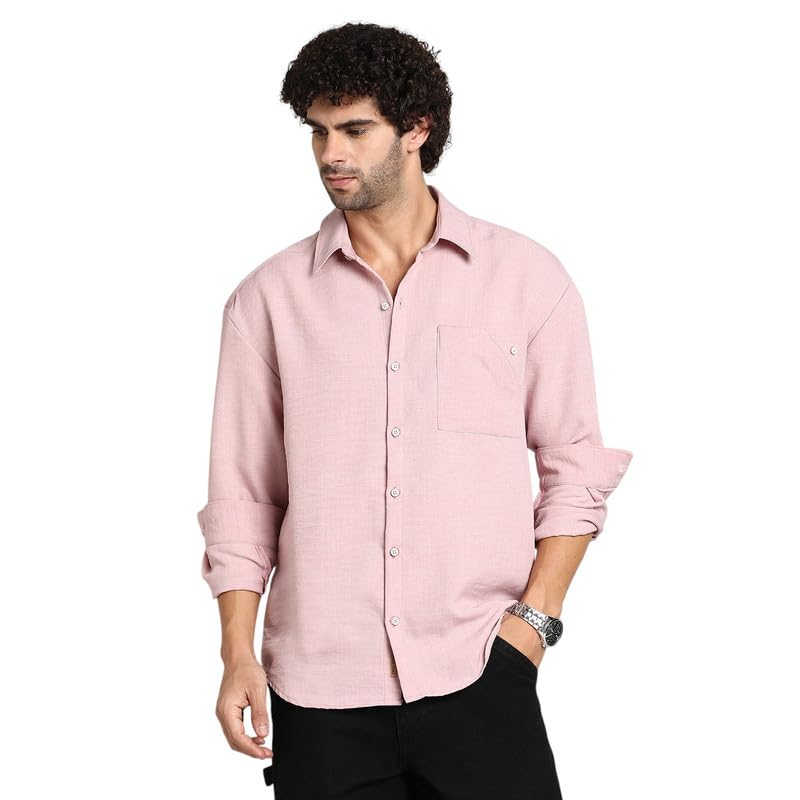 Campus Sutra Men’s Polycotton Oversized Fit Shirt for Casual Wear | Spread Collar | Long Cuffed Sleeves | Button Closure | Oversized Shirt Crafted with Comfort Fit for Everyday Wear