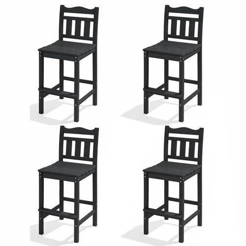 Image of Outdoor Bar Stools Set of 4, HDPE Adirondack Bar Chairs with Backs, All-Weather High Top Patio Chairs, Heavy Duty Armless Bar Height Chair for Balcony, Garden, Deck (Black, 4pcs Set)