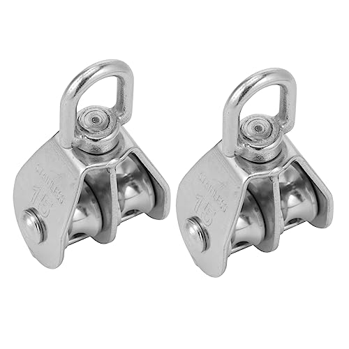 Anneome 2 Pcs Double Pulley Roller Stainless Steel for Lifting Transportation Mining Garage Machine Loading